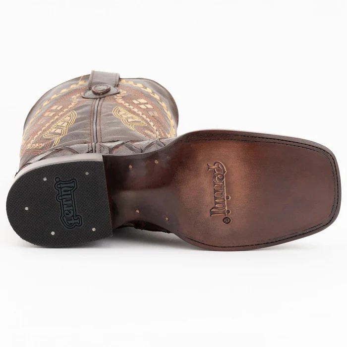 Ferinni Boot - Mens Dress Cowboy Boot - Ferrini Bronco Men's Print Pirarucu Fish Boots Handcrafted Chocolate in Chocolate - 8