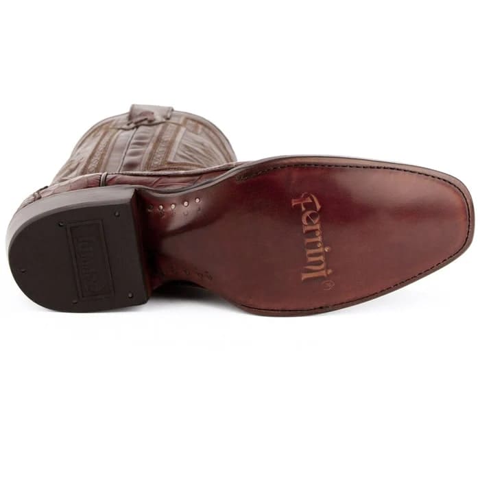 Ferinni Boot - Mens Dress Cowboy Boot - Ferrini Men's Stallion Alligator Belly Boots French Toe Handcrafted Chocolate in Chocolate - 8D