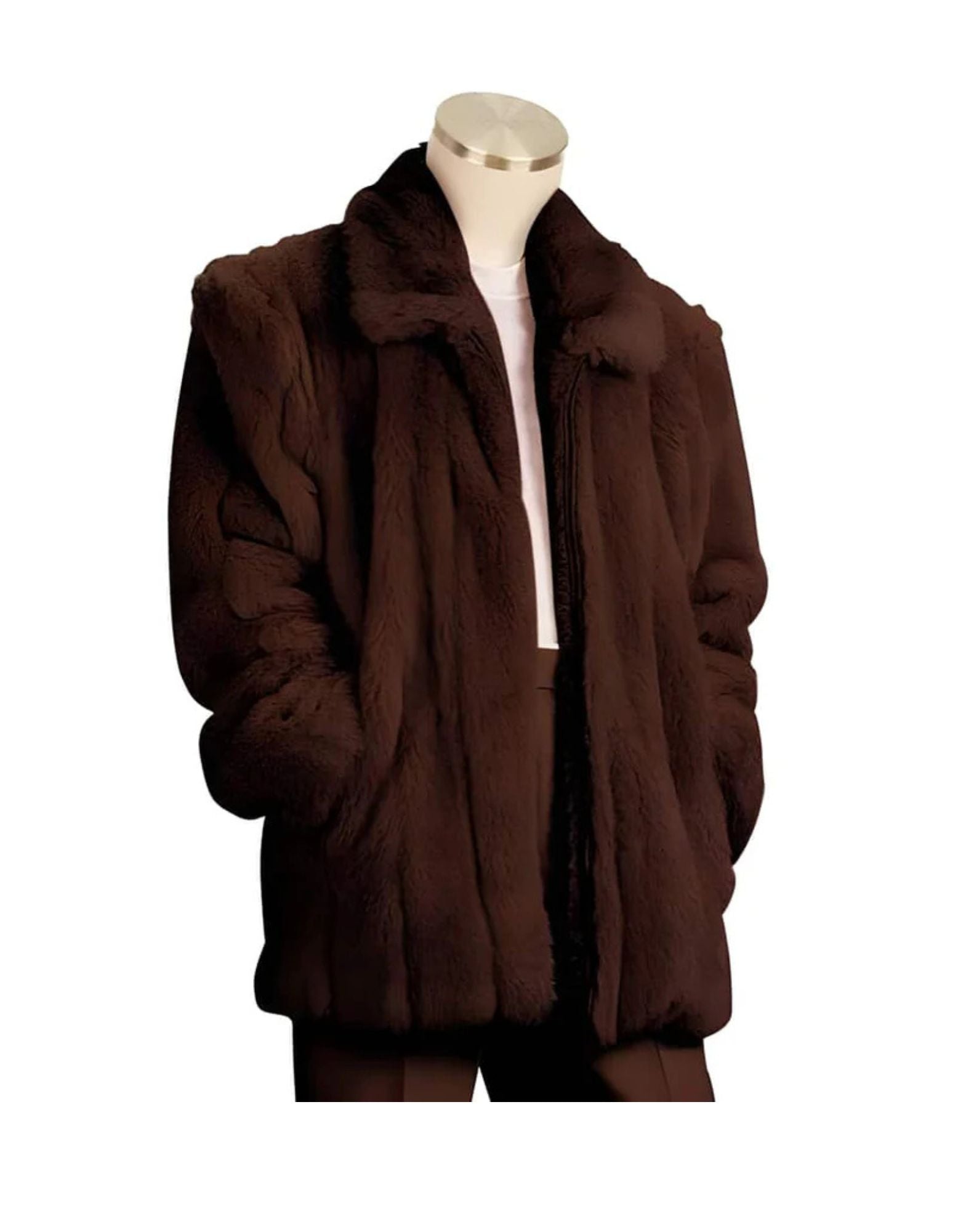 Faux Fur 3/4 Length Coat Coco Chocolate brown Overcoat - Coat Size 38