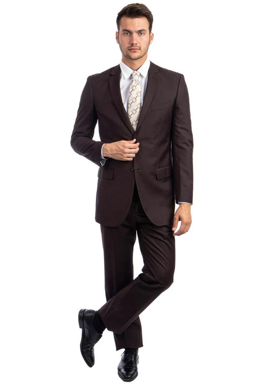 Cheap Priced Suit- Men's Two Button Basic Modern Fit Business Chocolate Suit