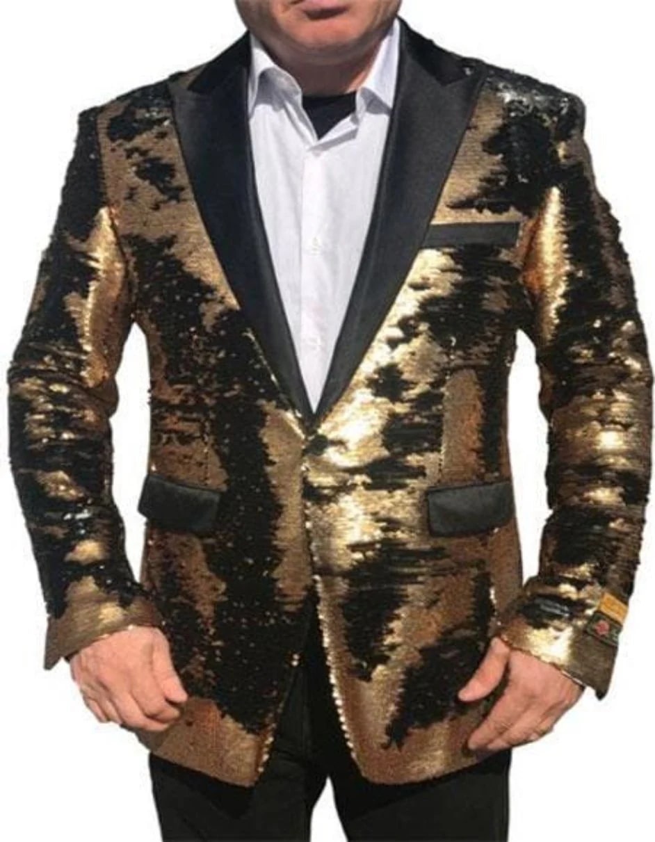 Christmas Blazer New Year Holiday Tuxedo Dinner Jacket Sequin Fabric Shiny Perfect For Party - 36 Short