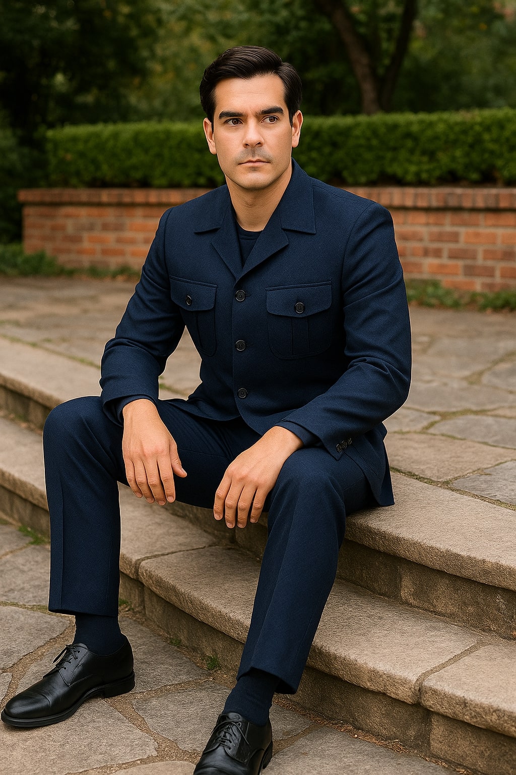 Mens Classic Navy Safari Suit with Utility Jacket and Coordinated Trousers - 34 Short or Extra Small