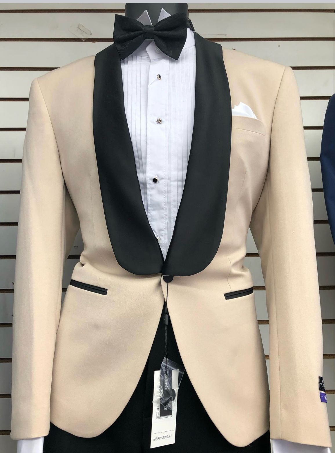 Mens Champagne Light Tan Tuxedo Jacket with Black Shawl Lapel – Classic One-Button Formal Dinner Jacket - Nude Color - 34 Short or Extra Small