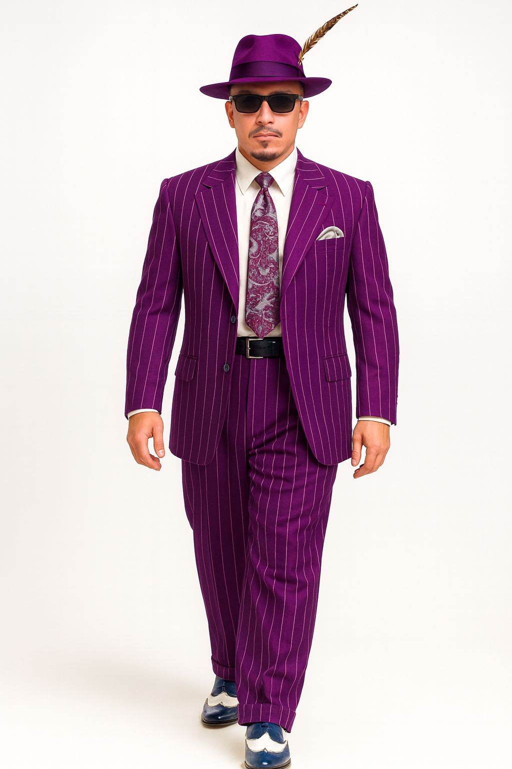 Purple Pinstripe Zoot Suit 3 Piece 1920s/1930s Gangster Outfit (Jacket and Pants and Vest) Vintage Fashion - 34 Short or Extra Small
