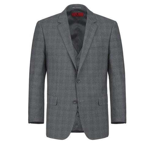 Cheap priced Suit - Mens Two Button Classic Fit Vested Charcoal Grey Suit Windowpane Plaid