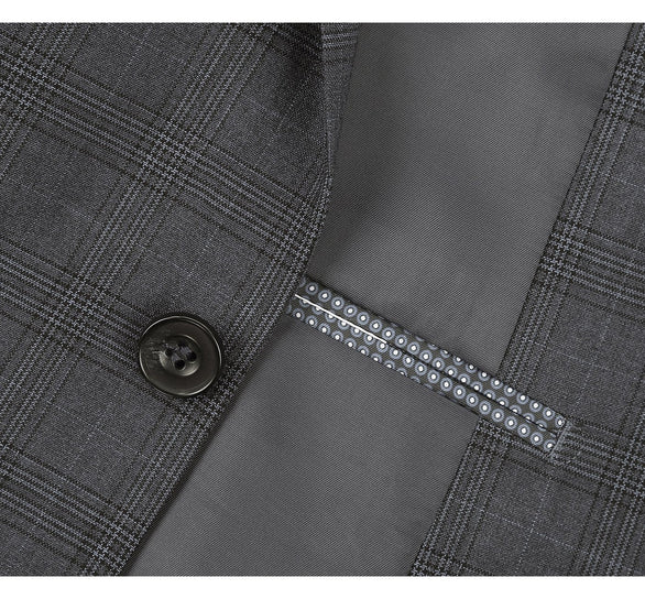 Renoir Clothing - Renoir Suit - Renoir Fashion - Performance 3-piece Classic Fit Grey Windowpane Check Renoir Suit - Coat Size 38