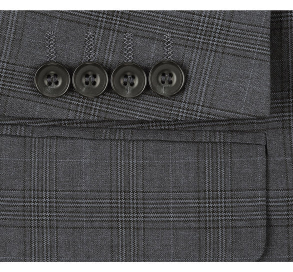 Renoir Clothing - Renoir Suit - Renoir Fashion - Performance 3-piece Classic Fit Grey Windowpane Check Renoir Suit - Coat Size 38