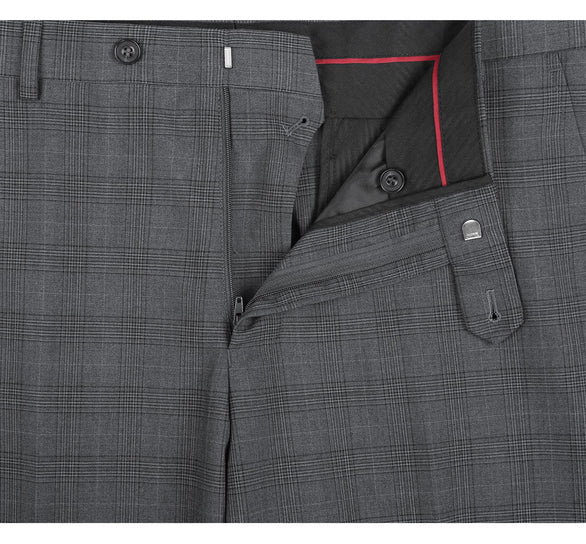 Renoir Clothing - Renoir Suit - Renoir Fashion - Performance 3-piece Classic Fit Grey Windowpane Check Renoir Suit - Coat Size 38