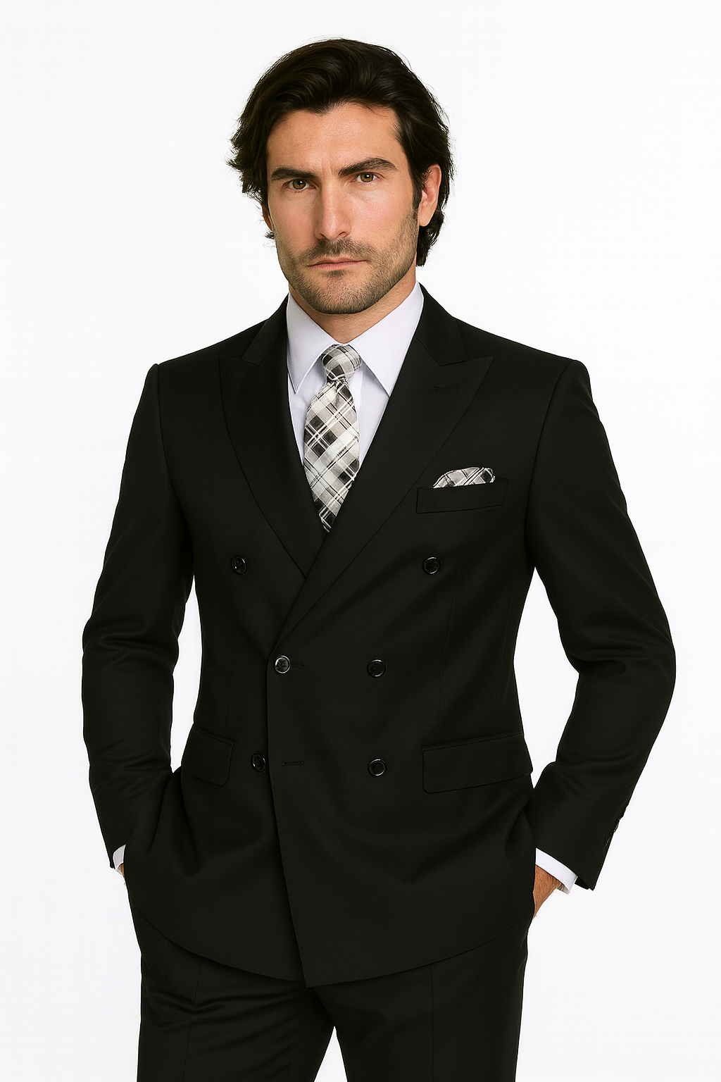 Pacelli by Zacchi Men's 2-Piece Double Breasted Suit - Solid Colors - 38 Short Jacket+32 Waist Adjustable 28to34)(Height: 5 4 to5 7 )(Neck  15-16.5)S-M)