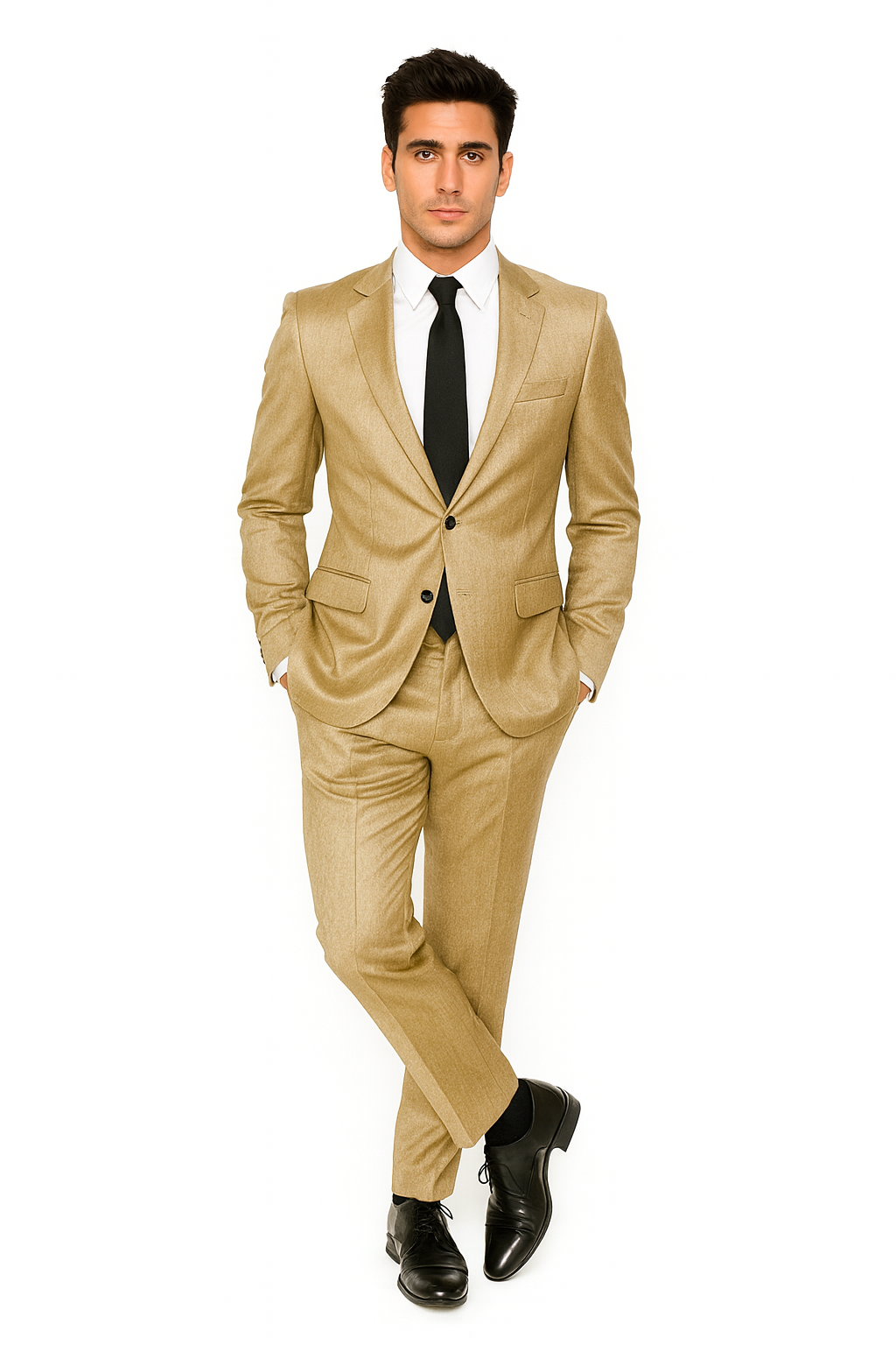 Alberto Nardoni Tan~Khaki~Taupe Vested Linen Wedding Suit - 38 Long + 32 Waist(Adjust 2" Large and amp 4")
