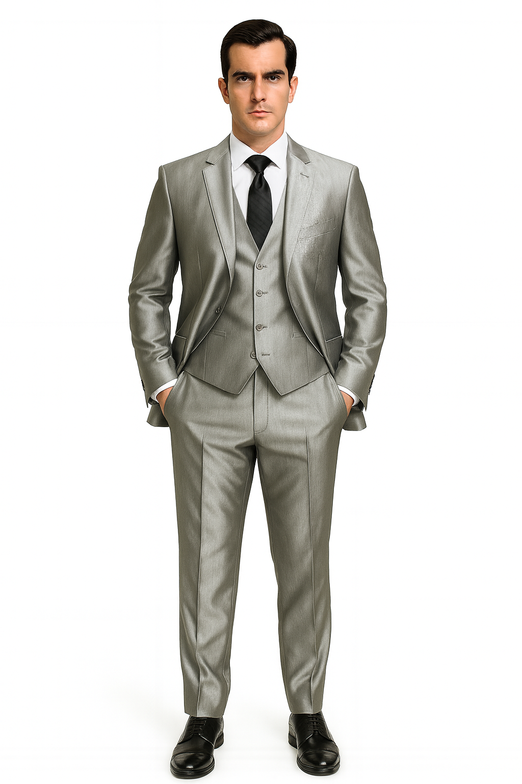 Sateen Metallic Shiny Men's 2 Button Silver Slim Fit Shark Skin Suit Tuxedo looking Men's Sharkskin Suit - Coat Size 38
