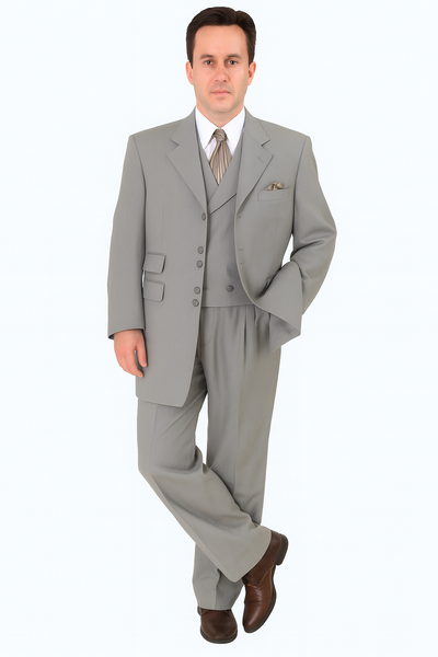 Zoot Suit - Mens Double Button Vested Fashion Grey Zoot Suit