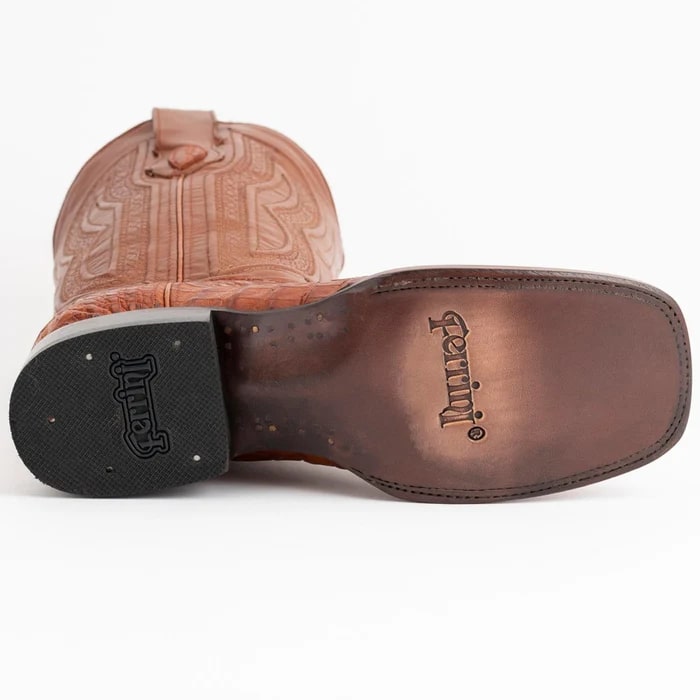 Ferinni Boot - Mens Dress Cowboy Boot - Ferrini Men's Dakota Hornback Caiman Boots - Square Toe Handcrafted Cognac in Cognac - 8D