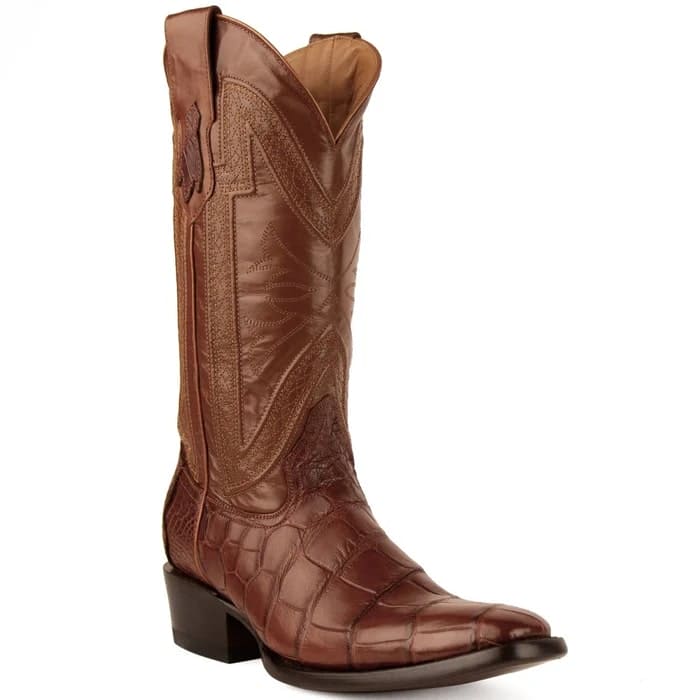 Ferinni Boot - Mens Dress Cowboy Boot - Ferrini Men's Stallion Alligator Belly Boots French Toe Handcrafted Cognac in Cognac - 8D