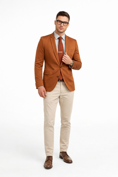 Cognac ~ Rust ~ Copper Color Burnt orange Men's 2 Buttons Blazer ~ Sport Coat Jacket-New Designer Collection