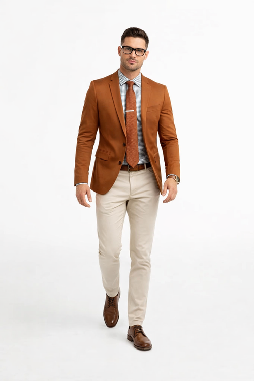 Cognac ~ Rust ~ Copper Color Burnt orange Men's 2 Buttons Blazer ~ Sport Coat Jacket-New Designer Collection