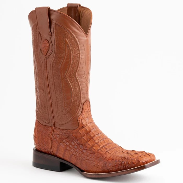 Ferinni Boot - Mens Dress Cowboy Boot - Ferrini Men's Dakota Hornback Caiman Boots - Square Toe Handcrafted Cognac in Cognac - 8D