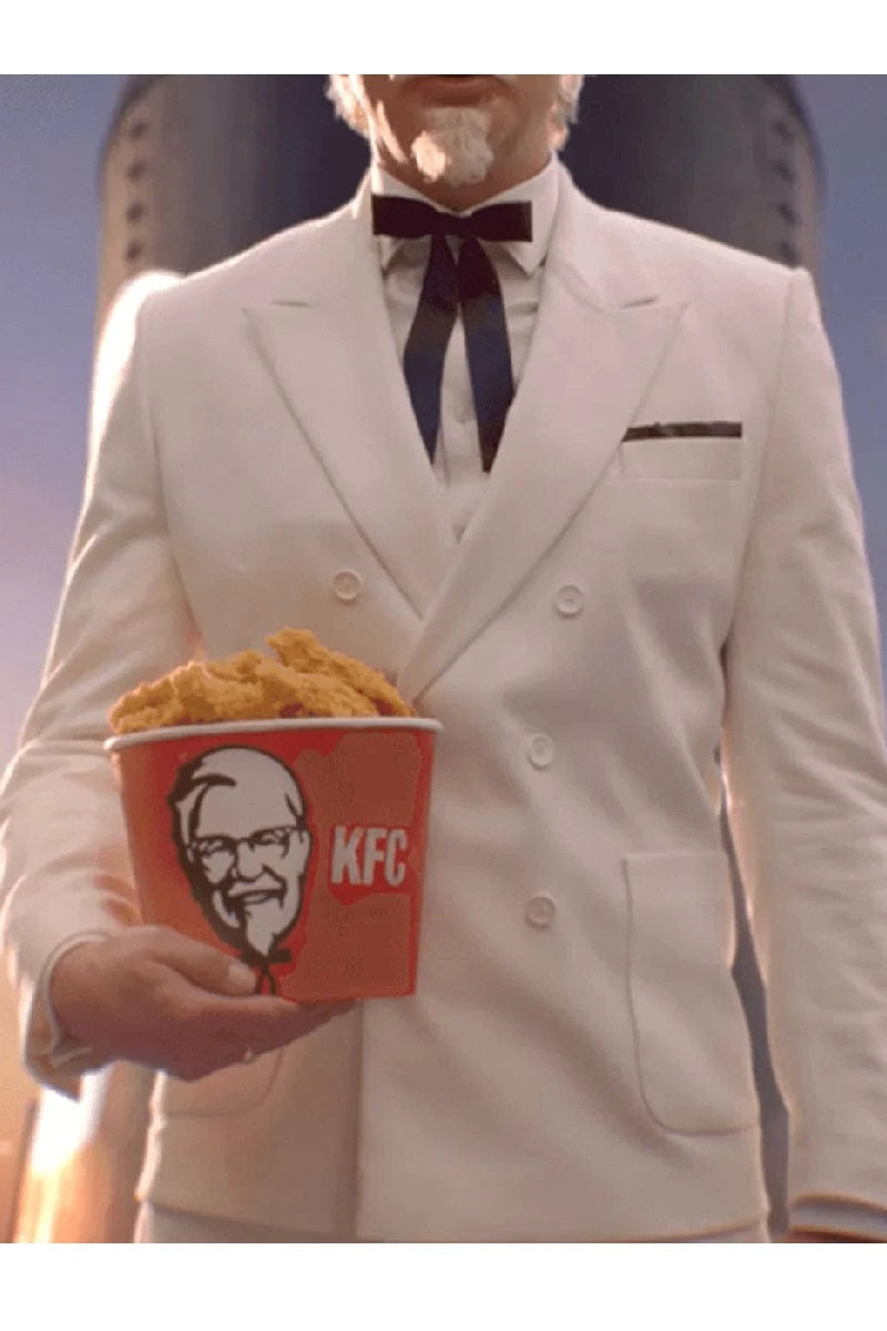 Mens Colonel Sanders KFC White Double Breasted Suit Costume - 38 Short Jacket+32 Waist Adjustable 28to34)(Height: 5 4 to5 7 )(Neck 15-16.5)S-M)