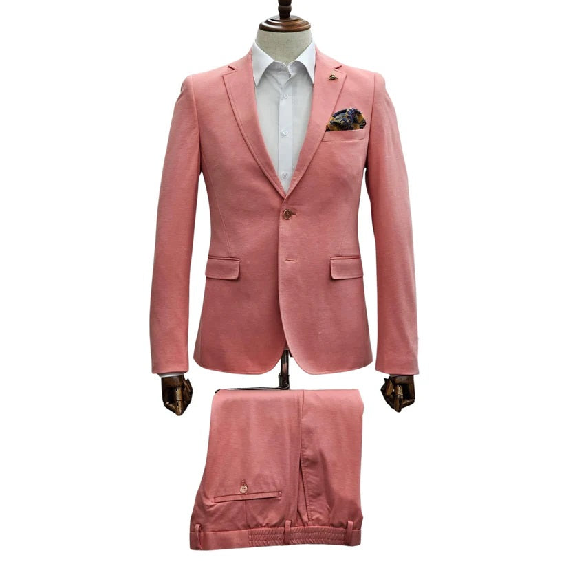 Coral Suit - Salmon Color Suit - Summer Suit - 38 Short Jacket+32 Waist Adjustable 28to34)(Height: 5 4 to5 7 )(Neck 15-16.5)S-M)