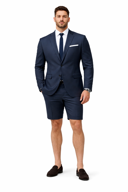 Cotton Fabric Charcoal Gray Suit - Mens Suits With Shorts - Summer Suit