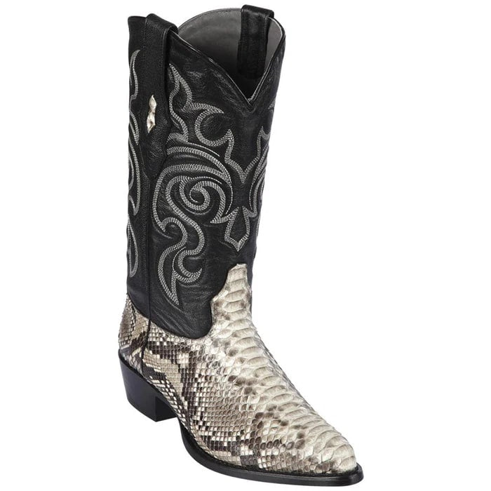J Toe Cowboy Boots - J Toe Western Boots - Los Altos Boots - Mens Dress Cowboy Boot - Low Priced Natural Python Snakeskin J-Toe Cowboy Boots- in Natural - 6