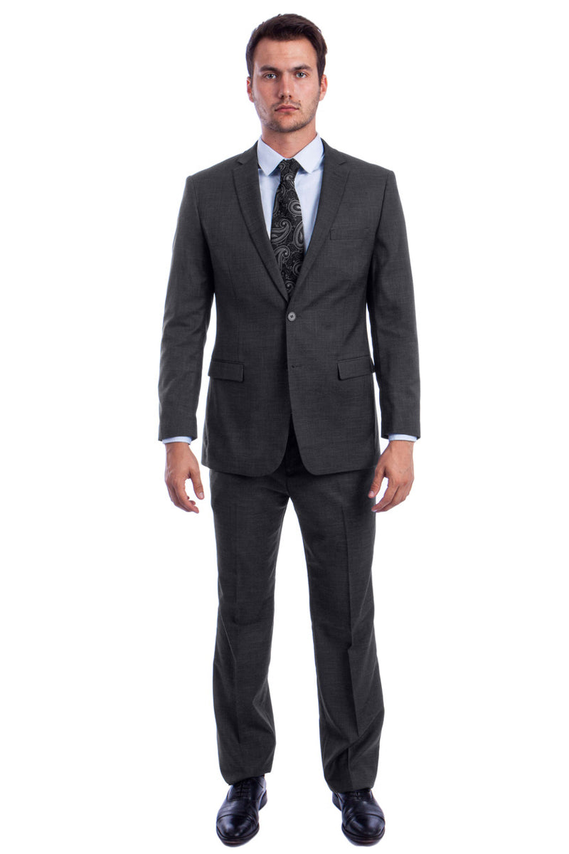 "Modern Fit Men's Summer Suit - Two Button Linen Look, Dark Grey"
