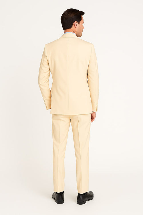 Cream Tuxedo Suit for Men One Button Satin Lapel Formal Suit - Champagne Color Light Tan Tuxedo