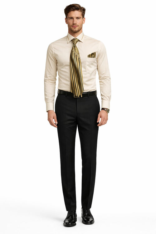 French Cuff + Tie + Handkerchief Men's Dress Shirt With Tie