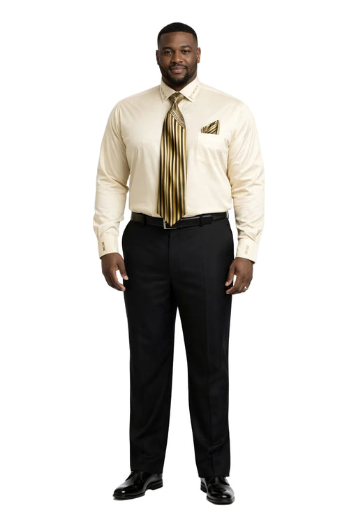 French Cuff + Tie + Handkerchief Men's Dress Shirt With Tie