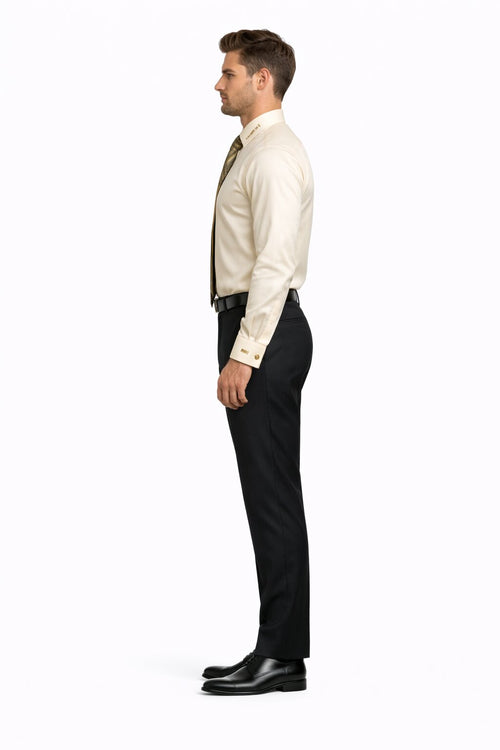 French Cuff + Tie + Handkerchief Men's Dress Shirt With Tie