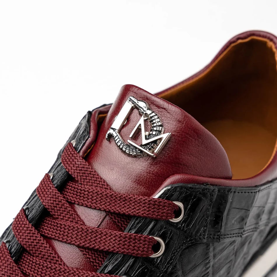 Marco Di Milano Portici Men's Shoes Wine & Black Exotic Lizard / Crocodile Casual Sneakers - 8