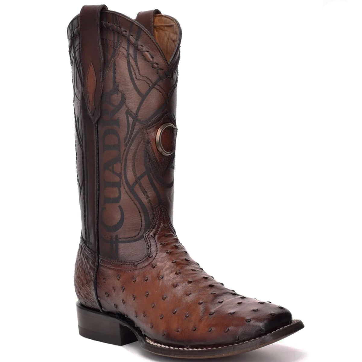 Brown Square Toe Ostrich Boots - EE
