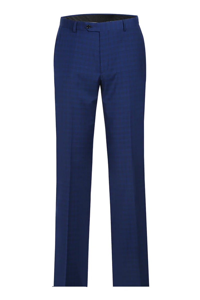 "Classic Fit Men's Wool Suit - Dark Blue Windowpane Plaid Check"