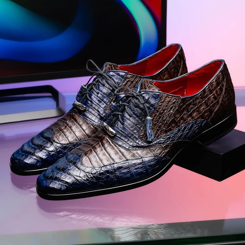 Marco Di Milano Luciano Men's Shoes Exotic Crocodile Classic Wingtip Dress Derby Oxfords - 8