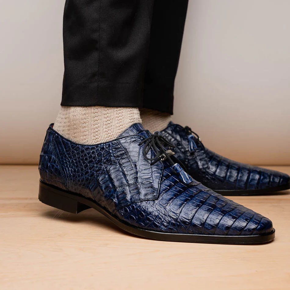 Marco Di Milano Lacio Men's Shoes Navy Exotic Crocodile Derby Oxfords - 13