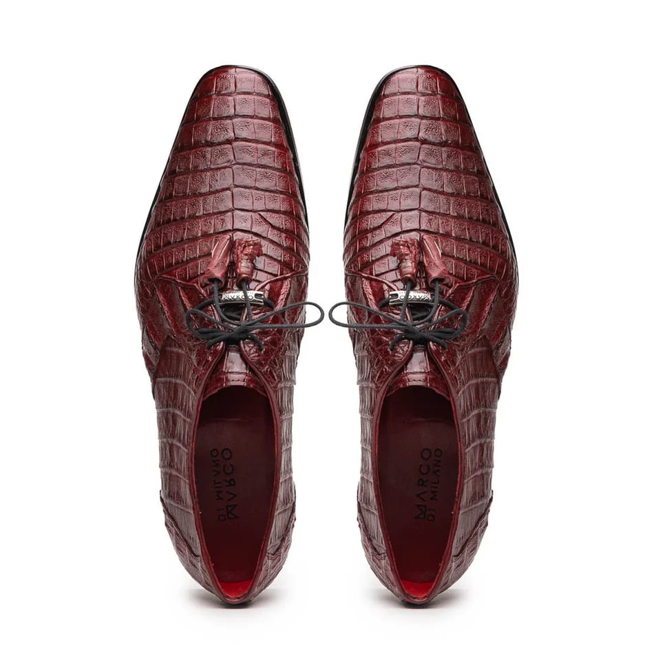 Marco Di Milano Lacio Men's Shoes Wine Exotic Crocodile Derby Oxfords - 8.5
