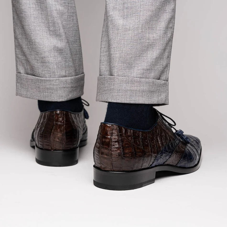Marco Di Milano Luciano Men's Shoes Exotic Crocodile Classic Wingtip Dress Derby Oxfords - 8
