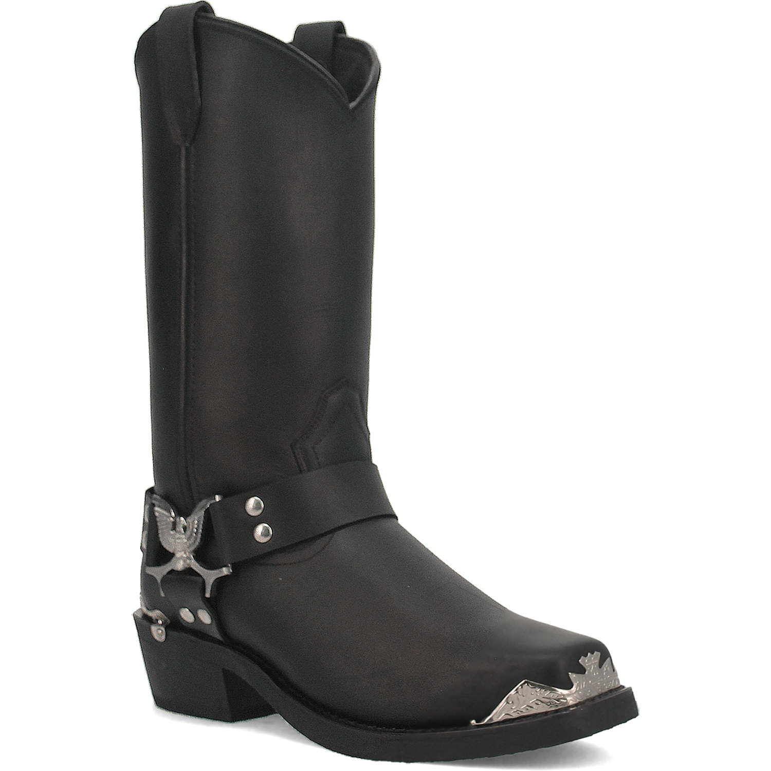 Chopper Leather Harness Biker Boot - Black