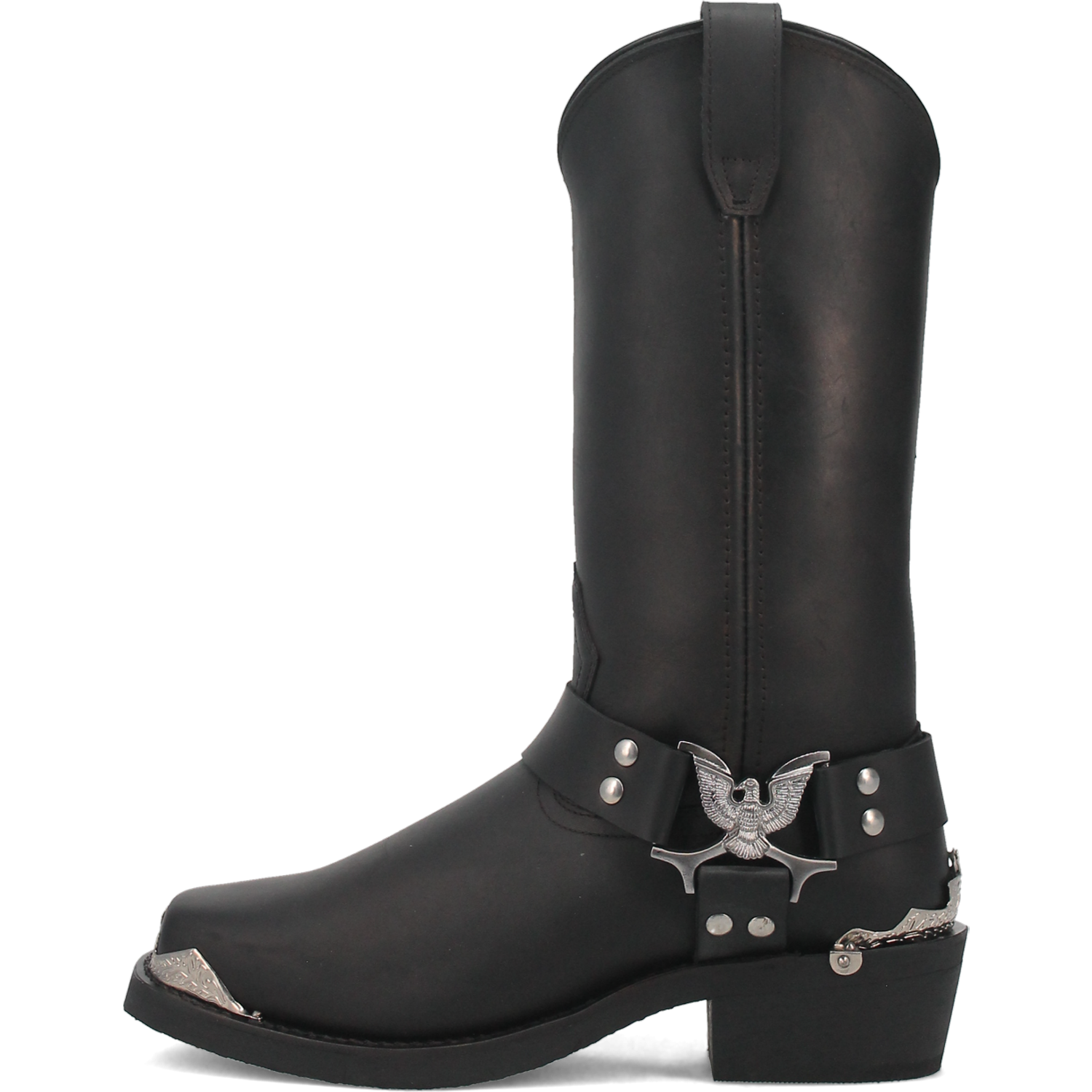 Chopper Leather Harness Biker Boot - Black