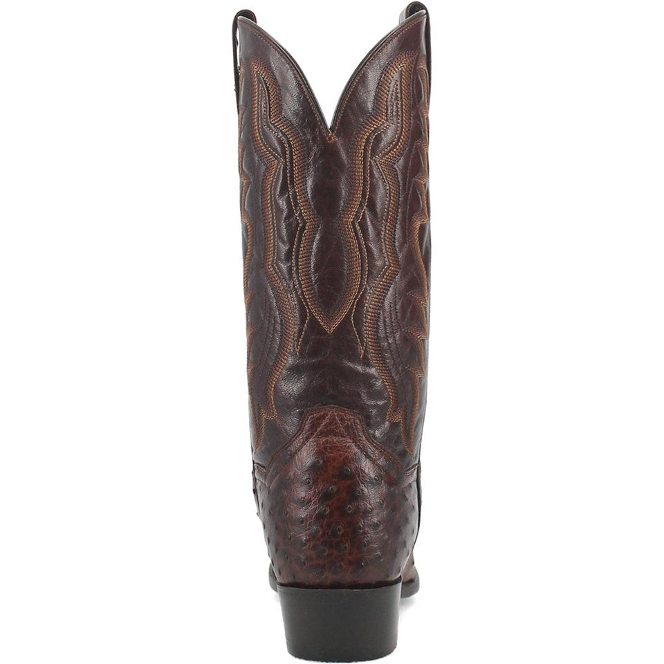 Dan Post Men’s Pershing Brown Full Quill Genuine Ostrich 13” Round Toe Cowboy Boot - 8D