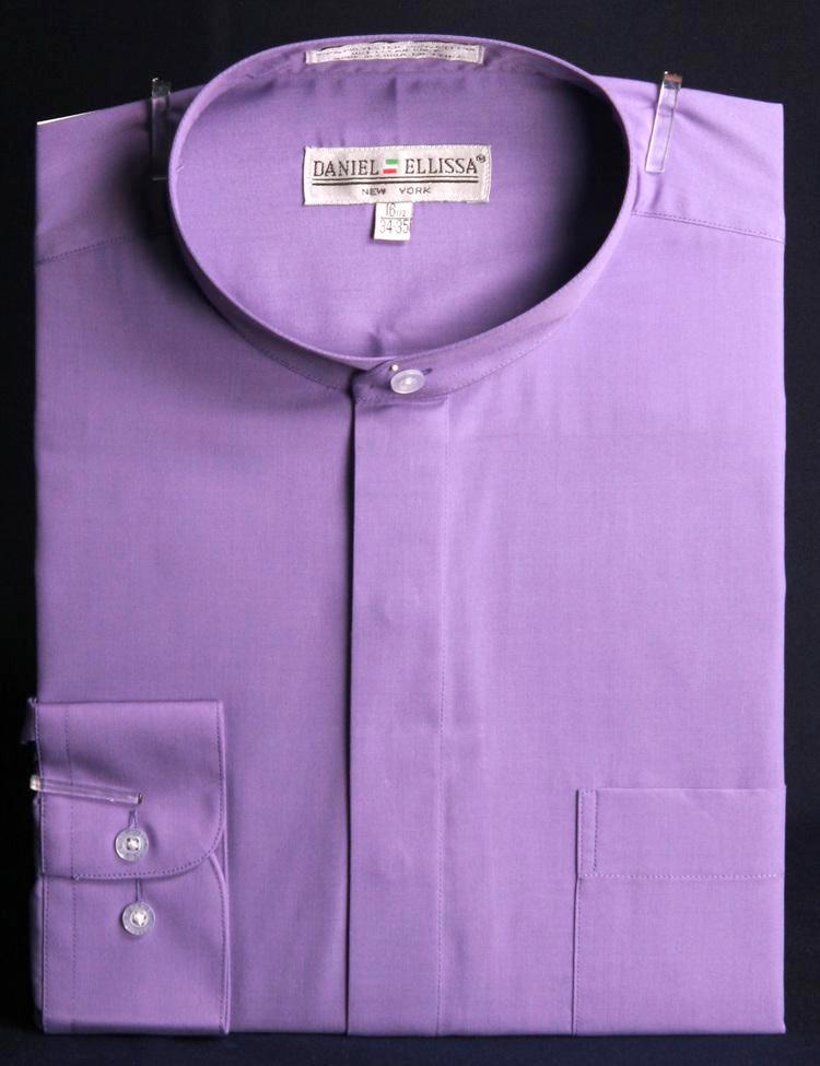 Lavender Men's Classic Dress Shirt with Banded Collar - French Front Style