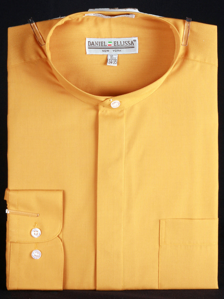 "Men's Honey Gold Classic Banded Collar Dress Shirt - French Front Style"