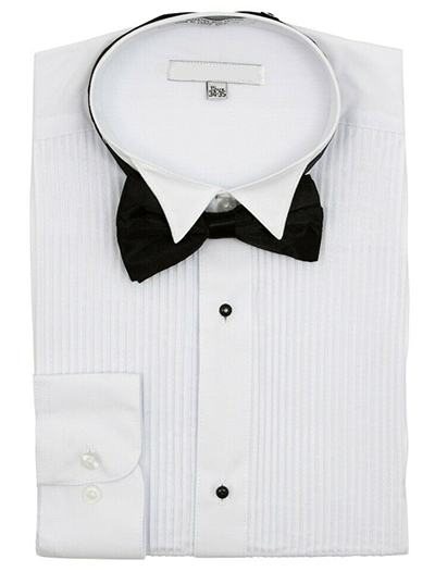 "Men's White Tuxedo Shirt Set - Regular Fit, Wing Collar, Mini Pleat & Bowtie"