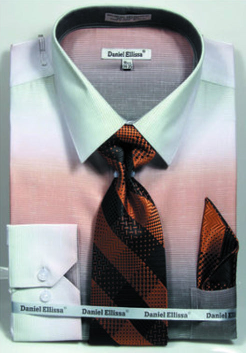 "Faded Print Men's Dress Shirt & Tie Set - Multi-Color Beige"