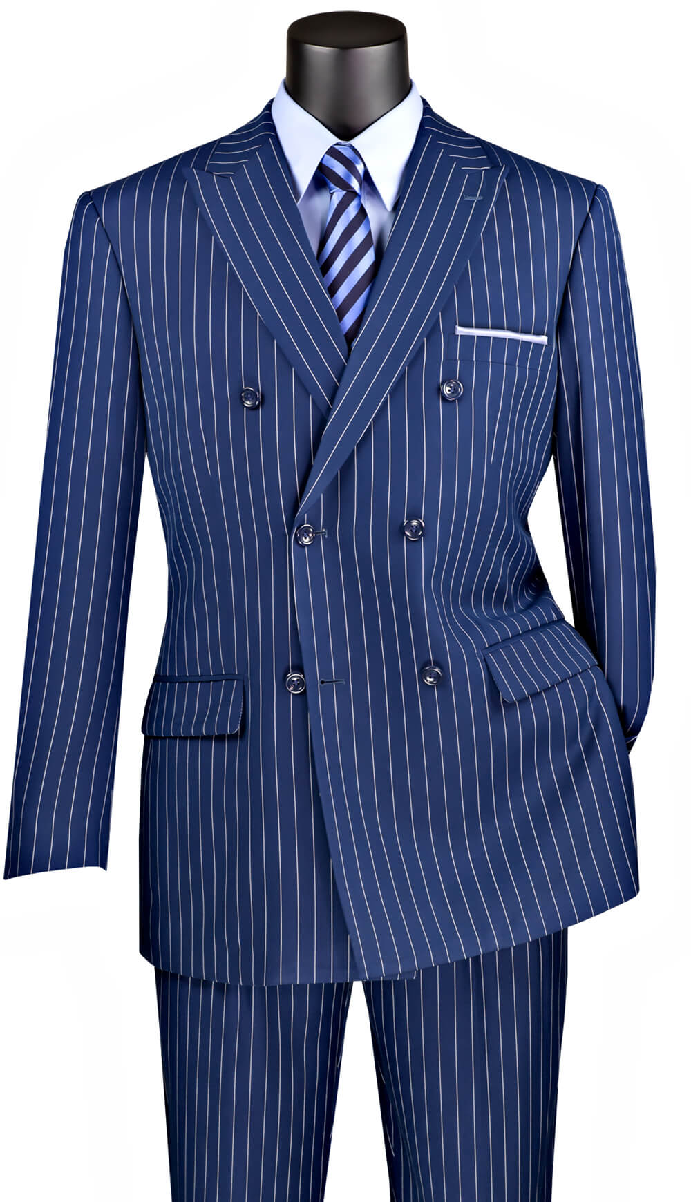 Rockefeller Collection - Double Breasted Stripe Suit Blue Regular Fit 2 Piece - Blue