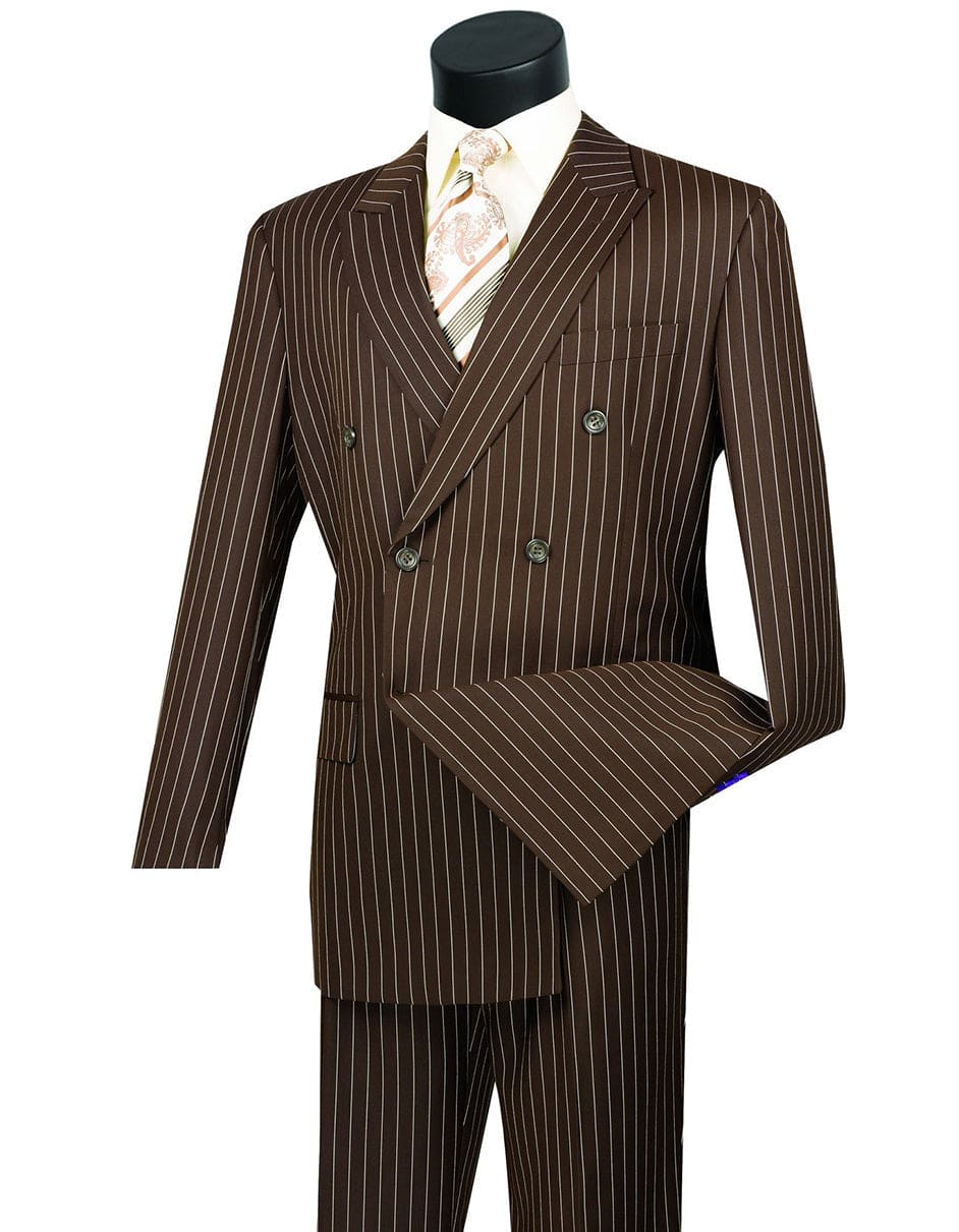Mens Double Breasted Gangster Pinstripe Suit Brown - 38 Short Jacket+32 Waist Adjustable 28to34)(Height: 5 4 to5 7 )(Neck 15-16.5)S-M)
