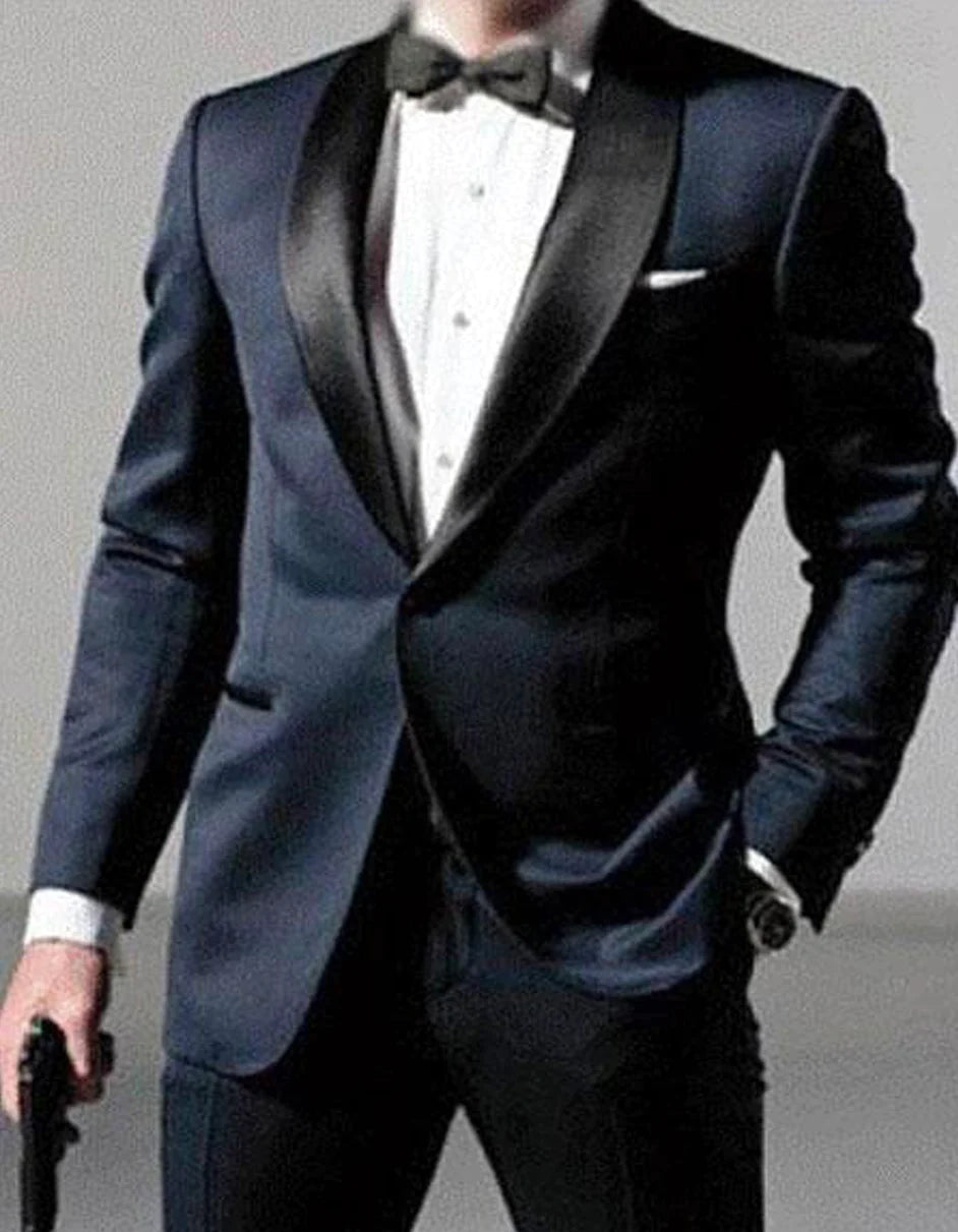 Mens Navy Blue Wedding Tuxedo - Dark Blue Tuxedo Suit" Mens Daniel Craig | James Bond | Navy Blue Tuxedo Costume - New Arrival - 34 Short