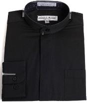 Daniel Ellissa Convertible Cuffs Banded Collar Black Fashion Dress Collarless Men's Dress Shirt - Small 14.5" Neck / 32-33'' Sleeve