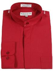 Daniel Ellissa Banded Collar Dress Collarless Shirt Burgundy ~ Wine ~ Maroon Color(Wine) Men's Dress Shirt - Small 14.5" Neck / 32-33" sleeve