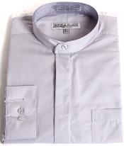 Oriental Mao Chines Style No Collar Men's Daniel Ellissa Mandarin Style Banded Collar Grey Fashion Dress Preacher Round Style Collarless Men's Dress Shirt - Small 14.5" Neck / 32-33" Sleeve